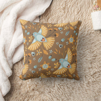 Boho Bluebird-Muster auf Brown Kissen