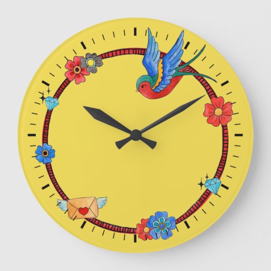Boho Bluebird Wall Clock Große Wanduhr (Vorderseite)