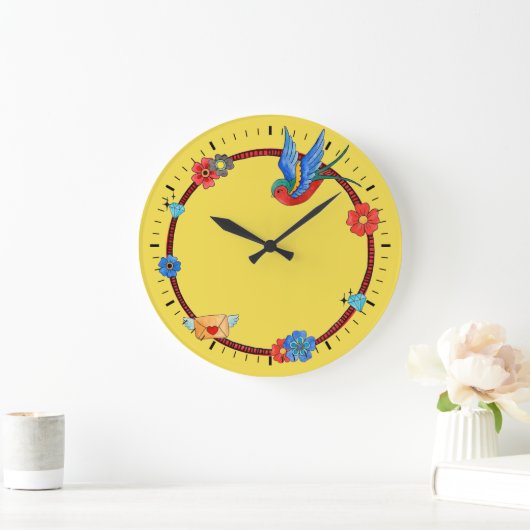 Boho Bluebird Wall Clock Große Wanduhr (Zuhause)