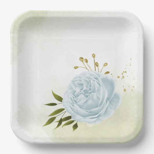 Boho blühende grüne Blätter botanisch Pappteller (Vorderseite)