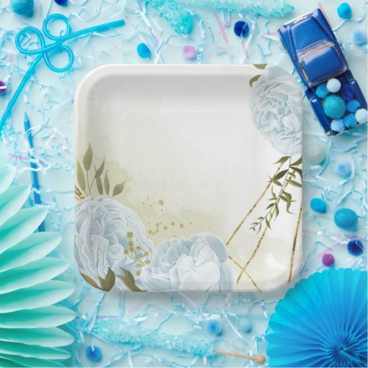 Boho blühende grüne Blätter botanisch Pappteller (Party)