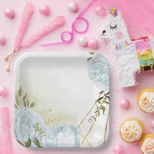 Boho blühende grüne Blätter botanisch Pappteller (Party)