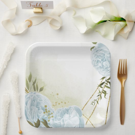 Boho blühende grüne Blätter botanisch Pappteller (Hochzeit)