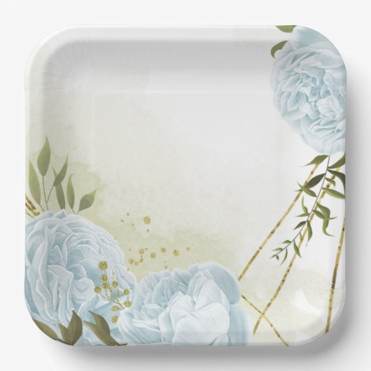 Boho blühende grüne Blätter botanisch Pappteller (Vorderseite)