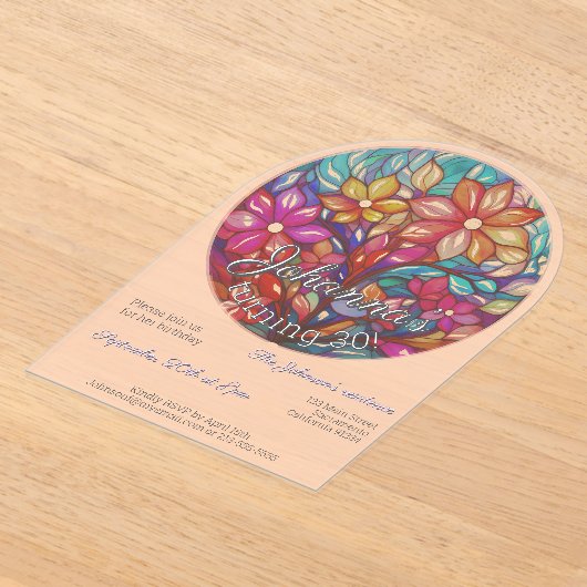 Boho blühte Buntglasnachbildung Geburtstag Acryleinladungen (Ablage )