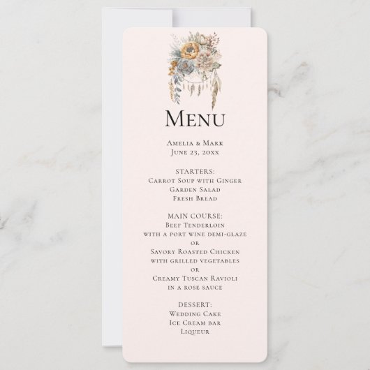 Boho Blume and Dreamcatcher - Wedding Menu Einladung (Vorderseite)