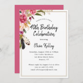 Boho Blume and Feathers Rustikaler 40. Geburtstag Einladung (Vorne/Hinten)