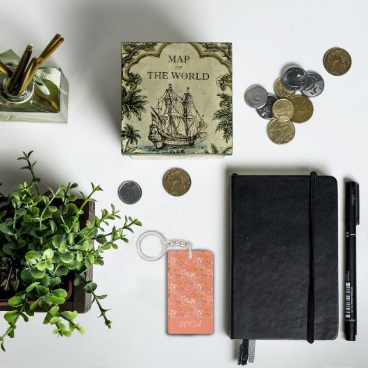 Boho Blume Aquarellmuster Name gelb orange Schlüsselanhänger