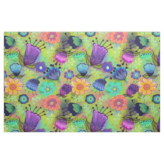 Boho Blume auf Peridot Green Stoff (Fat Quarter (45,7 x 55,9 cm))