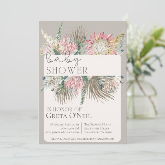 Boho Blume Baby Dusche Einladung (Stehend Vorderseite)