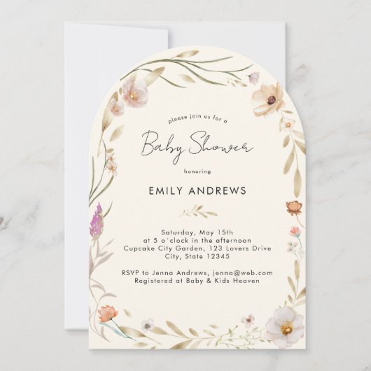 Boho Blume Babydusche Einladung (Vorderseite)