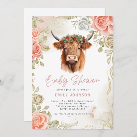 Boho Blume Babydusche Einladung (Vorne/Hinten)