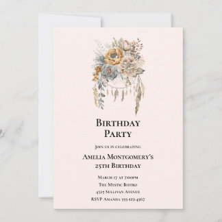 Boho Blume Bouquet in neutralen Farben Geburtstag Einladung