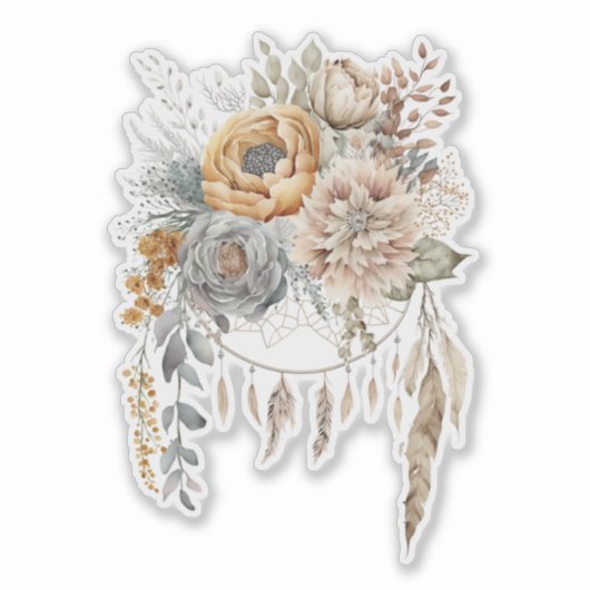 Boho Blume Bouquet und Dreamcatcher Aufkleber (Vorderseite)