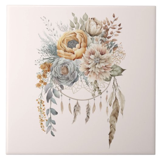 Boho Blume Bouquet und Dreamcatcher Fliese (Vorderseite)