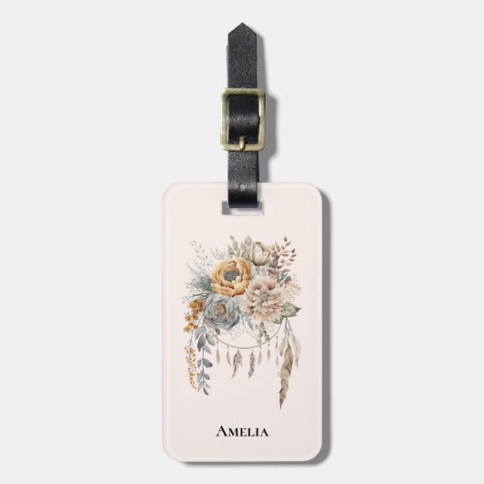 Boho Blume Bouquet und Dreamcatcher Gepäckanhänger (Vorderseite vertikal)