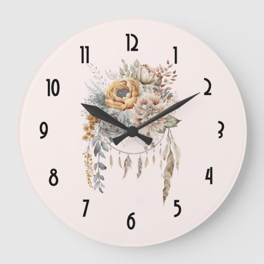 Boho Blume Bouquet und Dreamcatcher Große Wanduhr (Vorderseite)