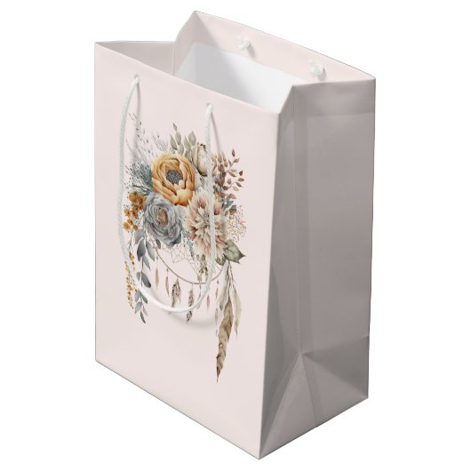 Boho Blume Bouquet und Dreamcatcher Mittlere Geschenktüte (Rückseite Schrägansicht)