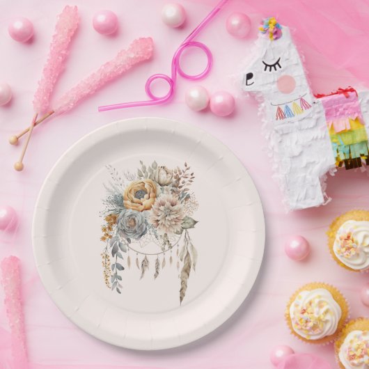 Boho Blume Bouquet und Dreamcatcher Pappteller (Party)
