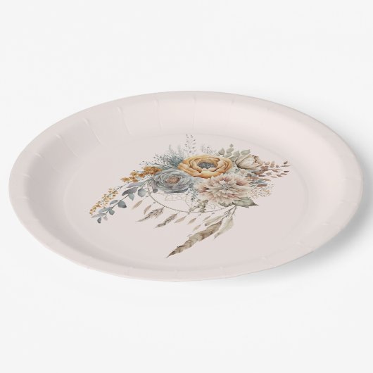 Boho Blume Bouquet und Dreamcatcher Pappteller (Schrägansicht)