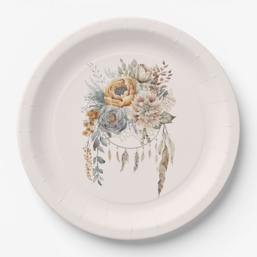 Boho Blume Bouquet und Dreamcatcher Pappteller (Vorderseite)