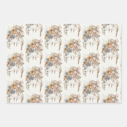 Boho Blume Bouquet und Dreamcatcher Pattern Geschenkpapier Set (Vorderseite 2)
