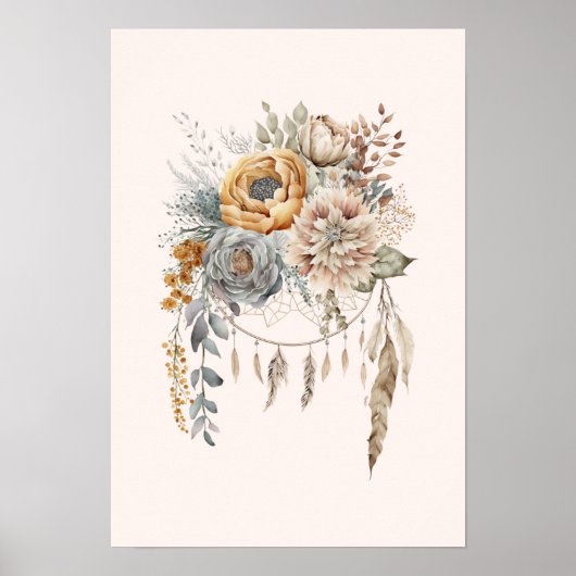 Boho Blume Bouquet und Dreamcatcher Poster (Vorne)