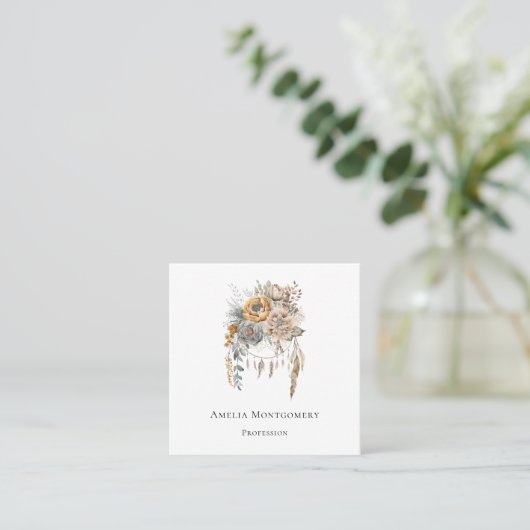Boho Blume Bouquet und Dreamcatcher Quadratische Visitenkarte (Stehend Vorderseite)
