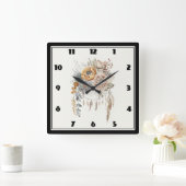 Boho Blume Bouquet und Dreamcatcher Quadratische Wanduhr (Zuhause)