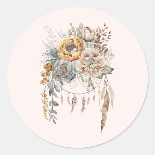 Boho Blume Bouquet und Dreamcatcher Runder Aufkleber (Vorderseite)