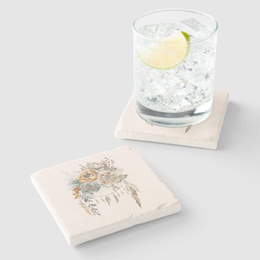 Boho Blume Bouquet und Dreamcatcher Steinuntersetzer (Seitenansicht)