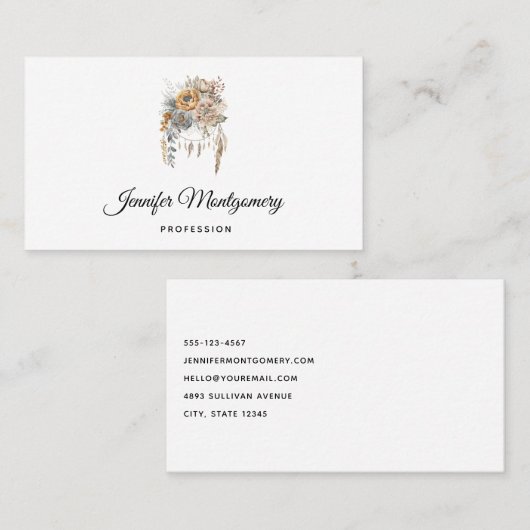Boho Blume Bouquet und Dreamcatcher Visitenkarte (Vorne/Hinten)