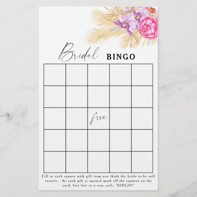 Boho-Blume - Brautparty-Bingo-Spiel (Vorderseite)