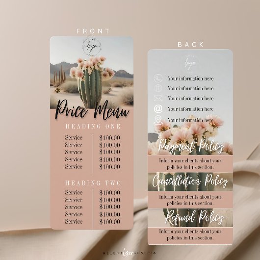 Boho | Blume Cactus | Menü "Preise" | Policy-Sheet Menükarte