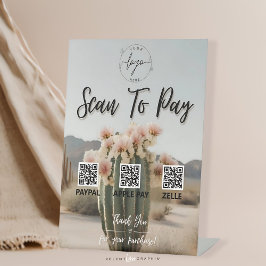 Boho | Blume Cactus | QR-Code | Zahlungszeichen Sockelschild