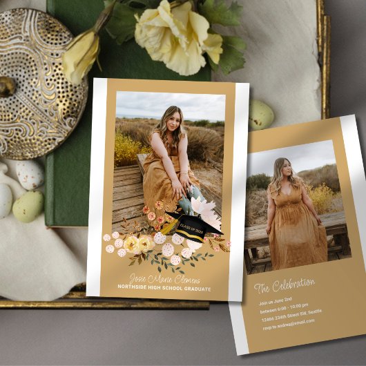 Boho Blume & Cap Abschluss Foto Einladung