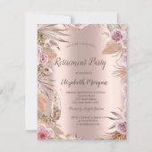 Boho-Blume, Champagner-Glas, Rose-Gold-Rente Einladung (Vorderseite)