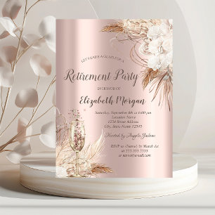 Boho-Blume, Champagner-Glas, Rose-Gold-Rente Einladung
