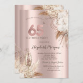 Boho Blume, Champagnerglas, Rose Gold 65. Einladung (Vorne/Hinten)