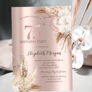 Boho Blume, Champagnerglas, Rose Gold 75. Einladung