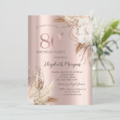 Boho Blume, Champagnerglas, Rose Gold 80. Einladung (Stehend Vorderseite)