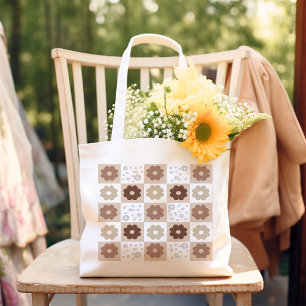 Boho Blume Checked Tragetasche