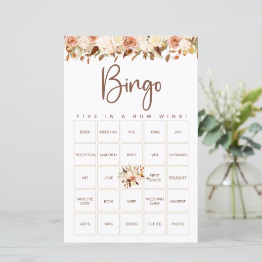 Boho Blume fallen | Bridal Bingo Game (Stehend Vorderseite)