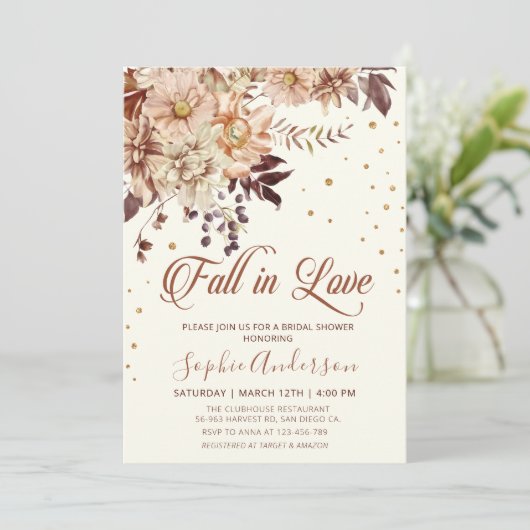Boho-Blume fallen im Brautparty der Liebe Einladung (Stehend Vorderseite)
