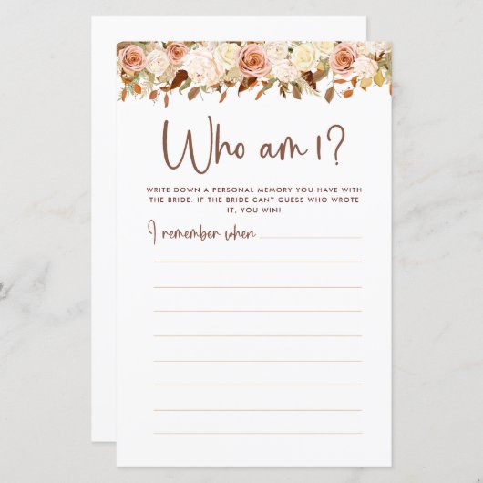 Boho Blume fallen | Wer bin ich Game Card? (Vorne/Hinten)