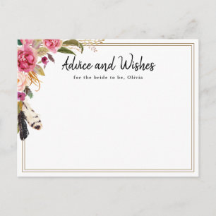 Boho Blume & Feathers Brautparty Advice Card Postkarte