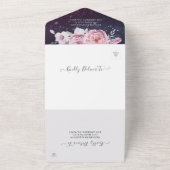 Boho Blume Feathers Lila Sparkle Wedding RSVP All In One Einladung (Außenbereich)