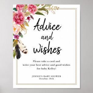 Boho Blume & Feathers Ratgeber Karten Zeichen anze Poster