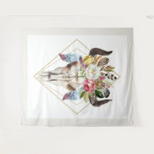 Boho Blume & Federn geometrischer Stielschädel Wandteppich (Vorderseite (Horizontal))