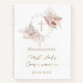 boho Blume First Holy Communy Gästebuch Notizblock (Vorderseite)